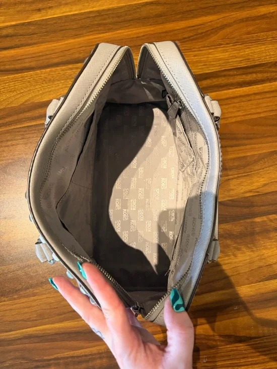 Michael Kors Pale Gray Saffiano Studded Satchel - Picture 2 of 2